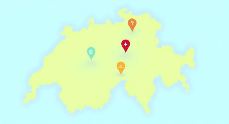 Illustrative map points showing official places to purchase a Swiss vignette, such as border crossings, post offices, and petrol stations