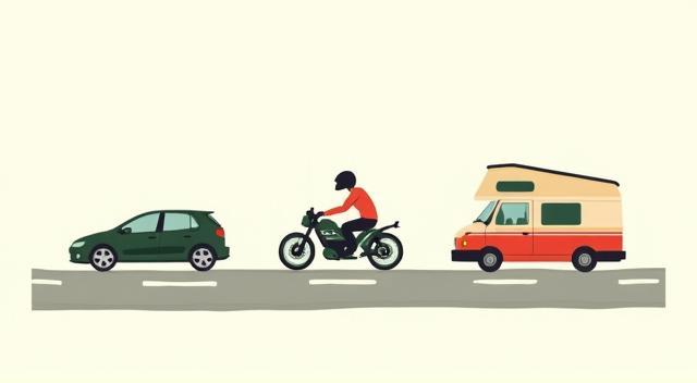 Illustration showing diverse vehicle types needing a Swiss vignette - car, motorcycle, campervan